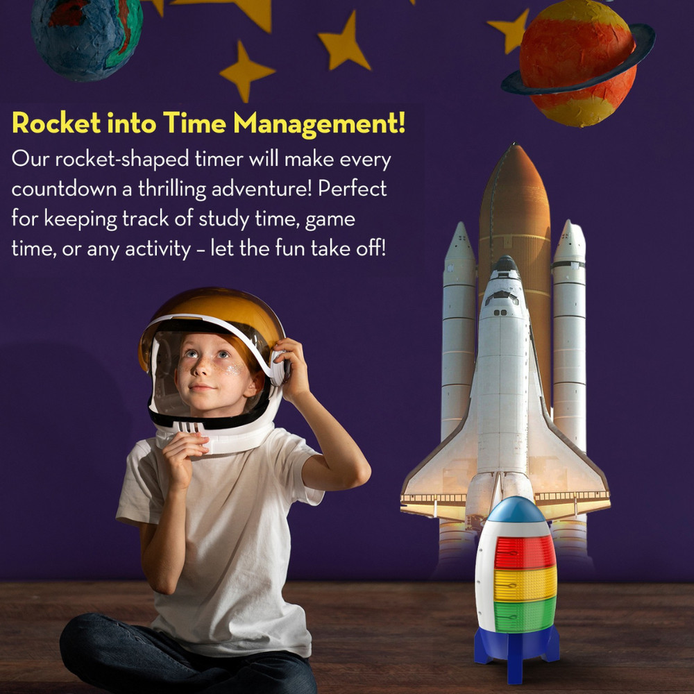 Rocket Countdown Timer for Kids – 24H Visual Alarm with Lights & Memory