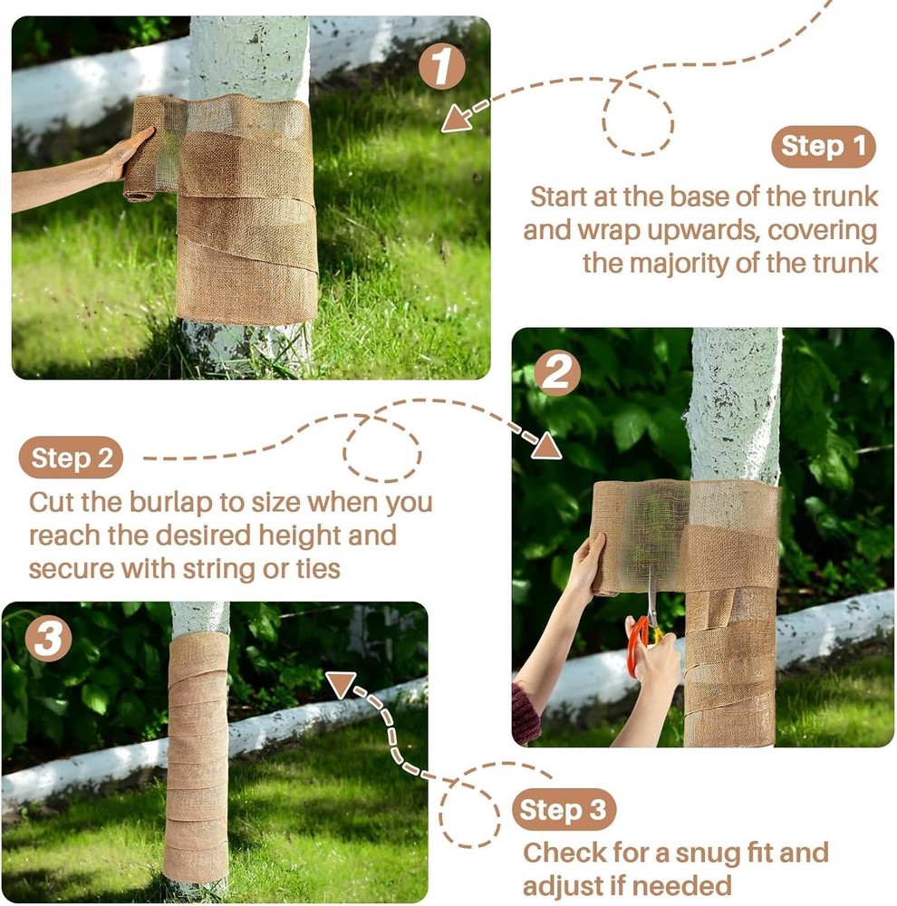 2 Rolls Burlap Tree Protector Wraps 7.8" X 118" Winter Tree Trunk Guards