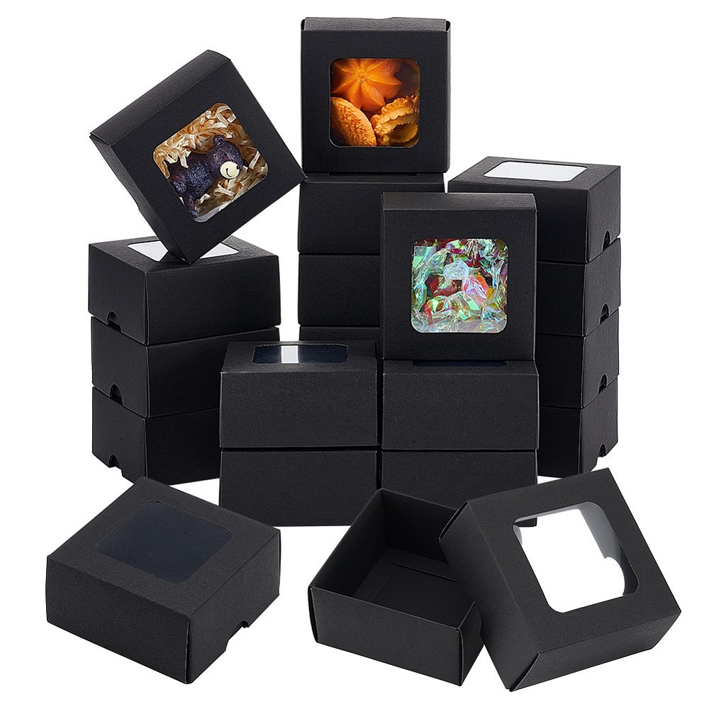 20pcs Square Kraft Paper Storage Gift boxes Visible Winbow Gift Packaging Case