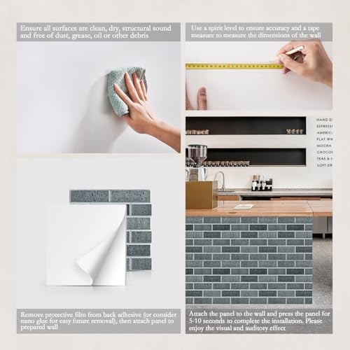 12Pack Acoustic Panels, Self-Adhesive 3D Brick Pattern 12"×12"-Brick Lime Black