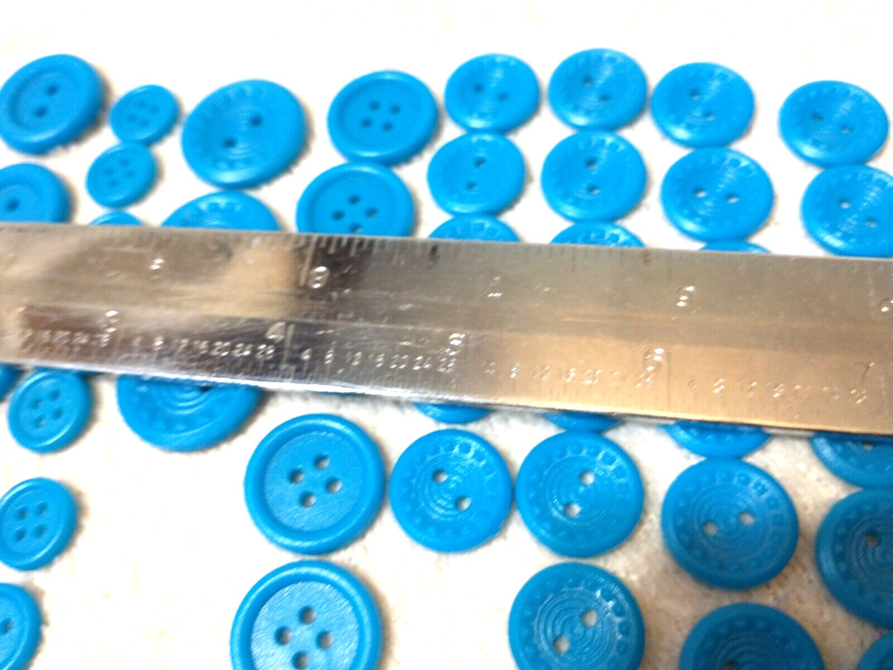 Buttons 70+ Blue Medium - Small sized Blue Plastic Craft Round Two Holed BA8