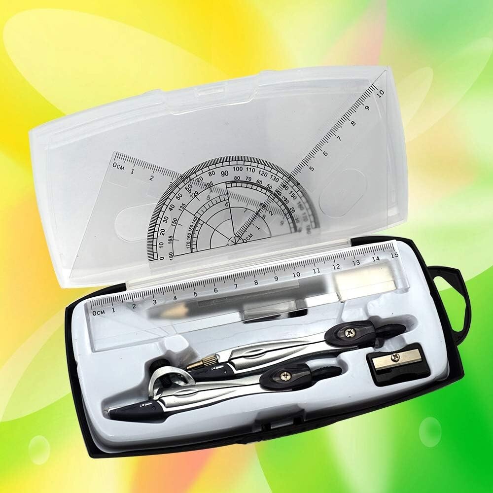 10-Piece Drafting Geometry Set with Compasses & Protractor for Student Success