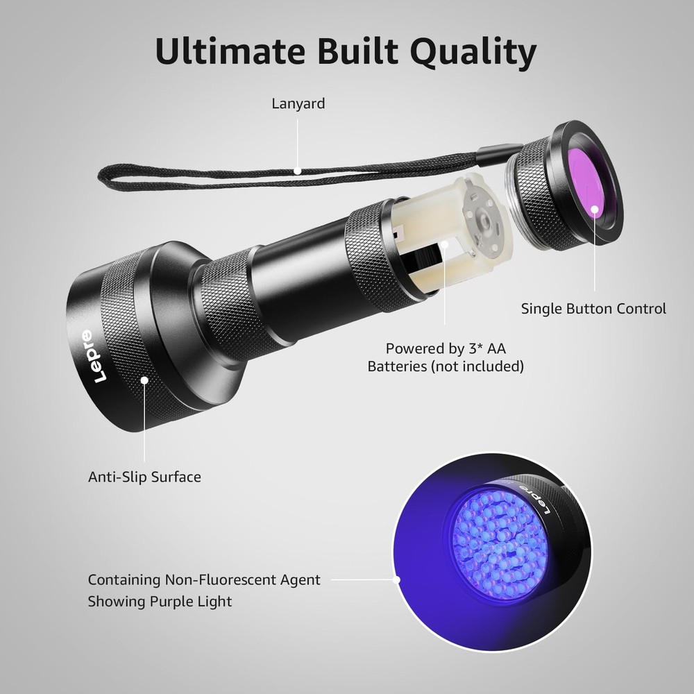 Lepro 51 LEDs UV Light Handheld Blacklight, Flashlight Black zzzz-s,