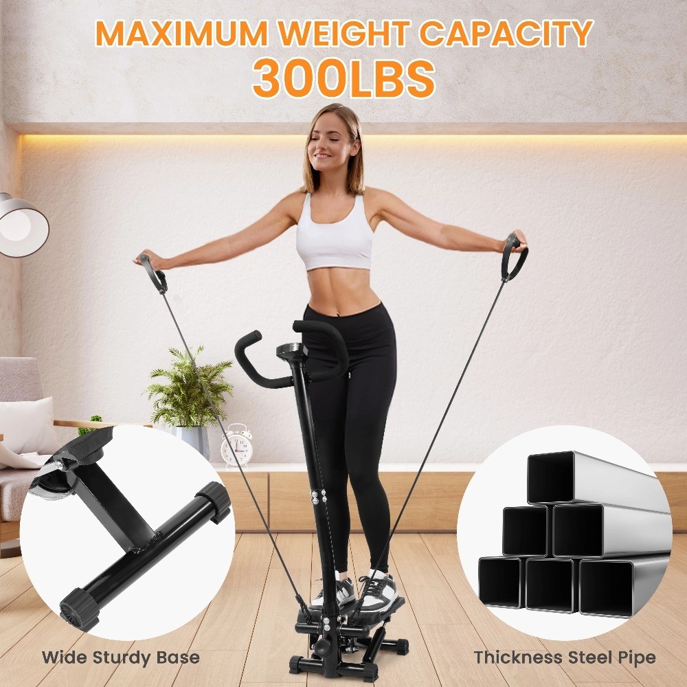 Mini Steppers with Handlebar, Stair Steeper with Resistance Bands