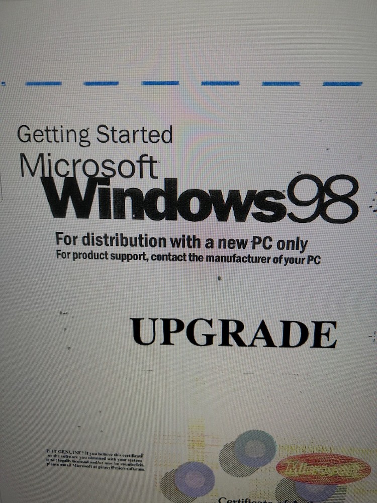 Microsoft Windows 98 Upgrade Product Key ONLY