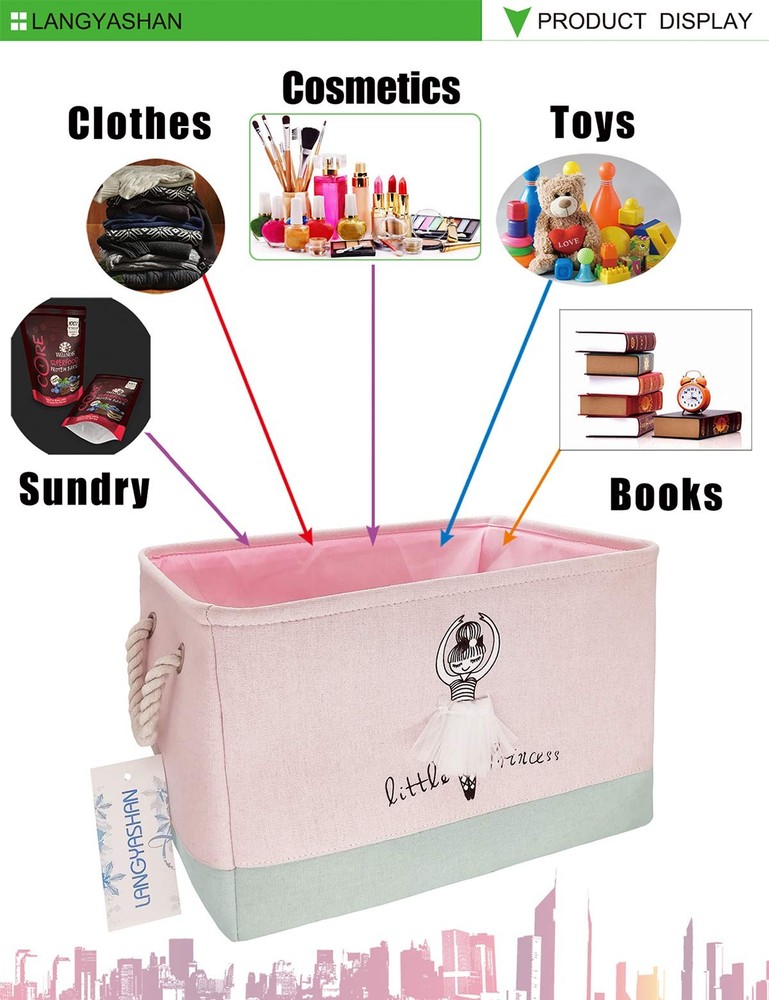 Rectangular Storage Bin Collapse Canvas Fabric Cartoon Storage Basket with Ha...