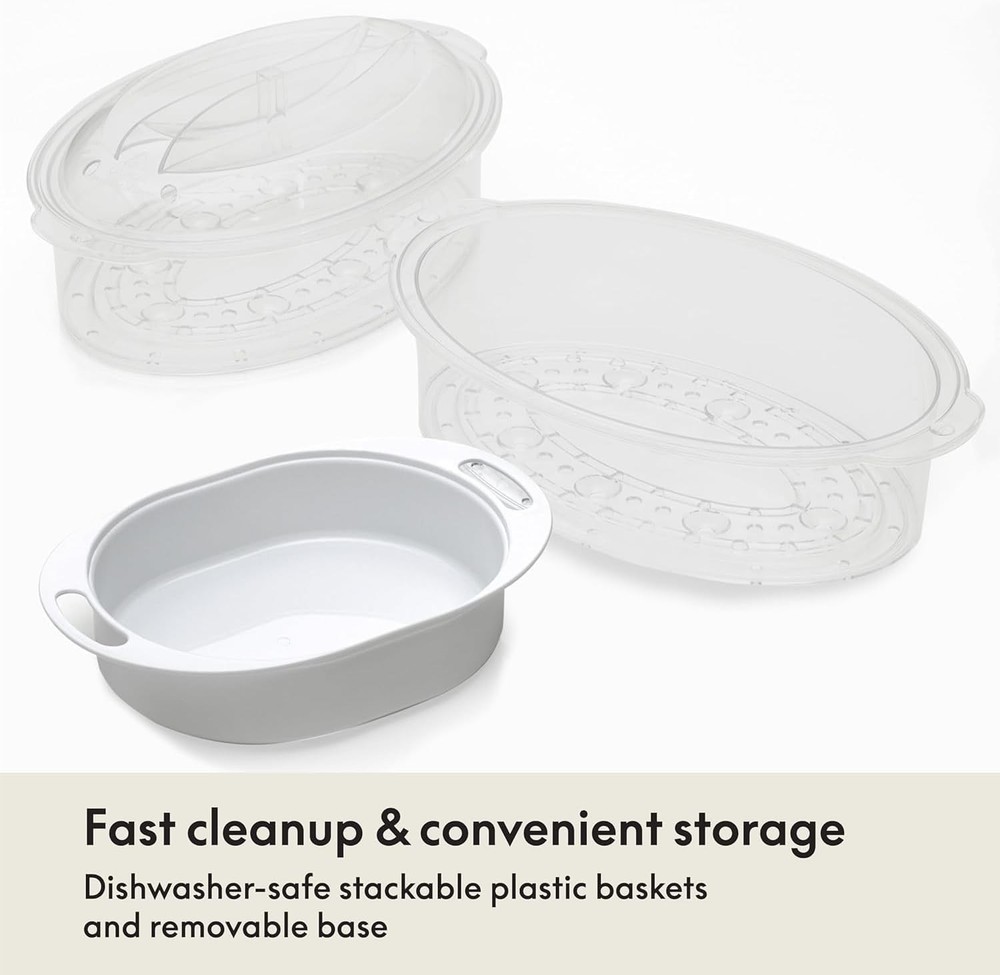 7.4 QT 2-Tier Food Steamer with Stackable Baskets & Removable Base Auto Shutoff