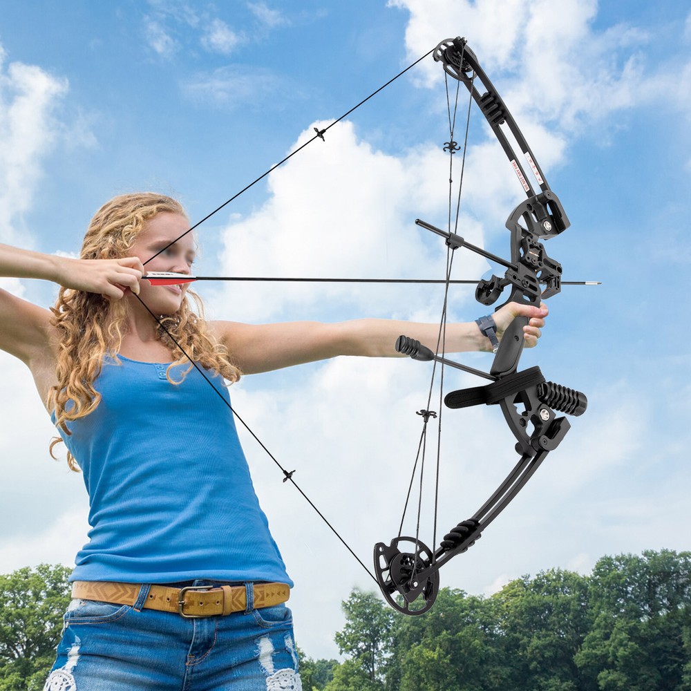Black Right-Hand Compound Bow Kit for Beginners - Adjustable 30-55 lbs