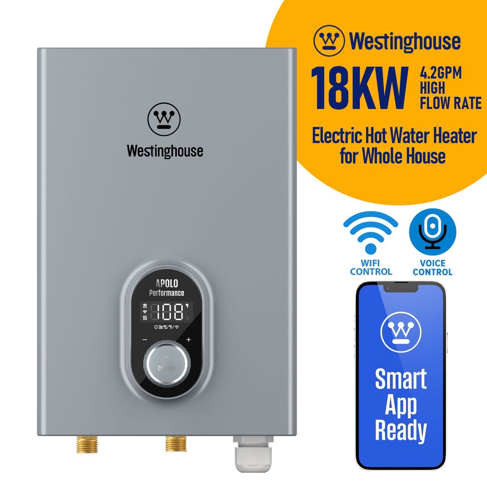 Smart WiFi Tankless Electric Water Heater - 18kW, 4.2GPM, Whole House Model