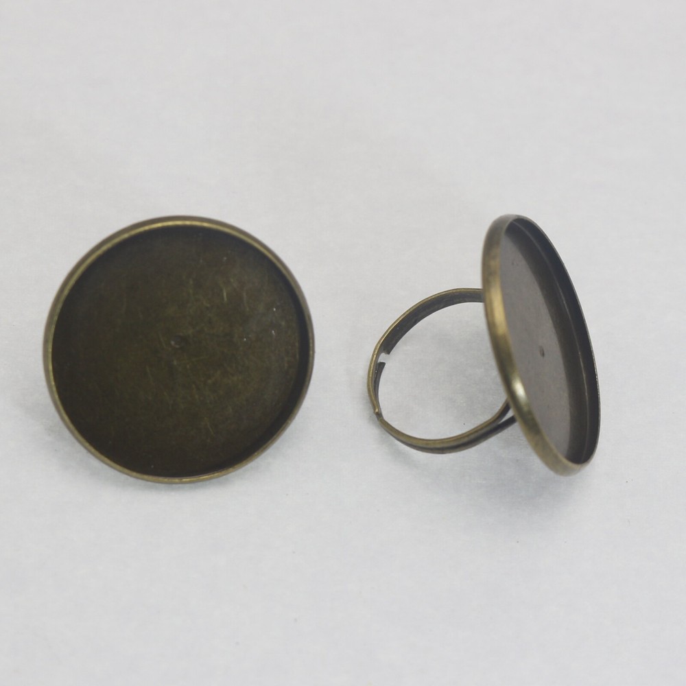20 Bronze Tone Adjustable Ring Round Blank Cabochon Pad Bezel Setting Cup 25mm