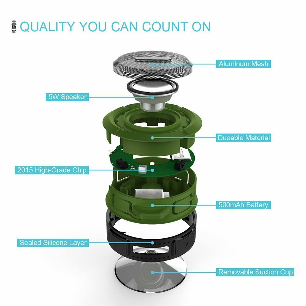 Mini Waterproof Bluetooth Speaker with Suction Cup