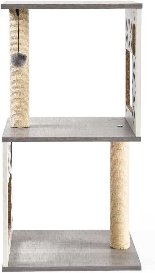Multi-Level Contemporary Cat Tree 31" Features 2 Sisal-Covered Scratching Posts