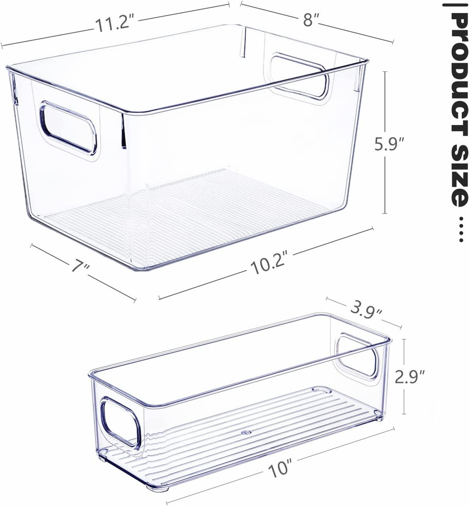 Clear Plastic Storage Bins 8 Set 4 Large & 4 Small Stackable Storage Containers