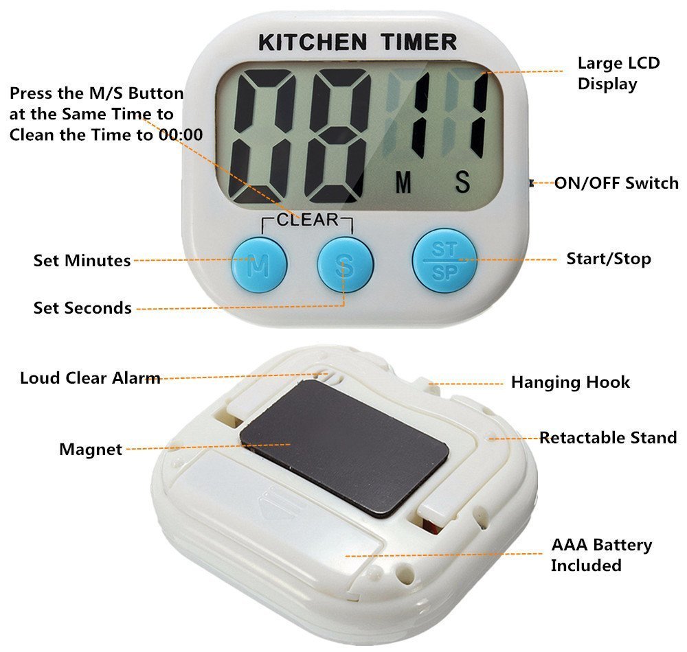 2 Pack Digital Kitchen Timer Magnetic LCD Count Down, Time Loud Alarm - T2