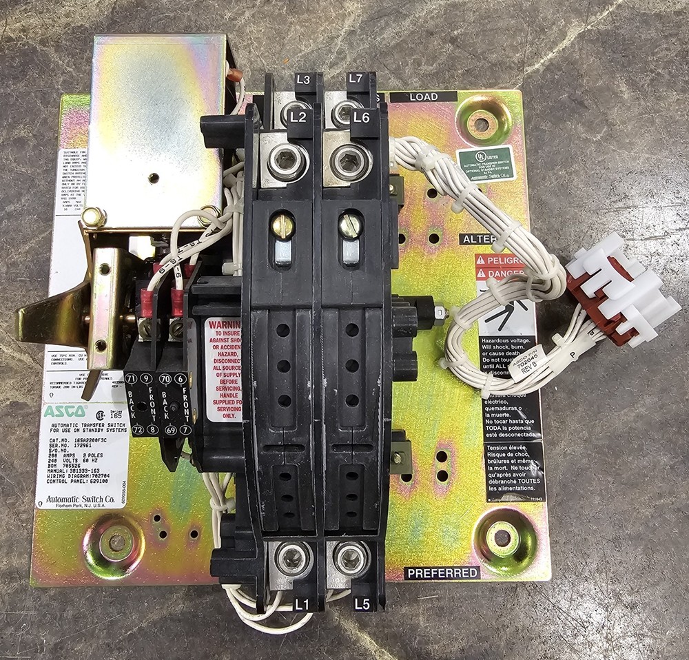 ASCO TRANSFER PANEL 165 SERIES 165A2200F3C TRANSFER SWITCH