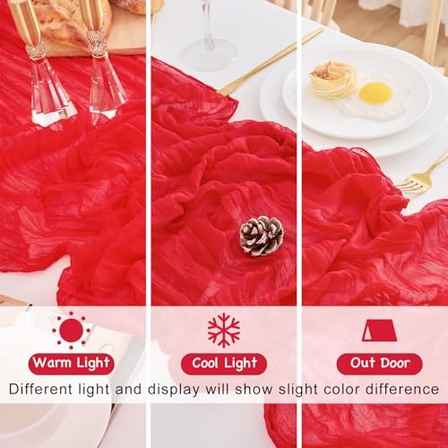 10 Pack Table Runner 120 Inch Cheesecloth Table Runner 10FT Rustic 21"x120" Red