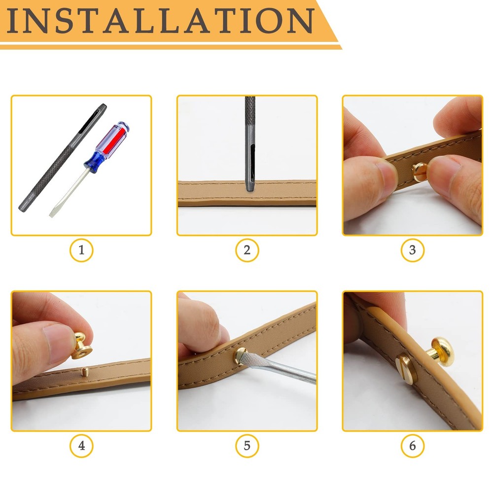 15Set 10mm Round Head Button Studs Solid Brass Button Stud Screw Leather Butt...