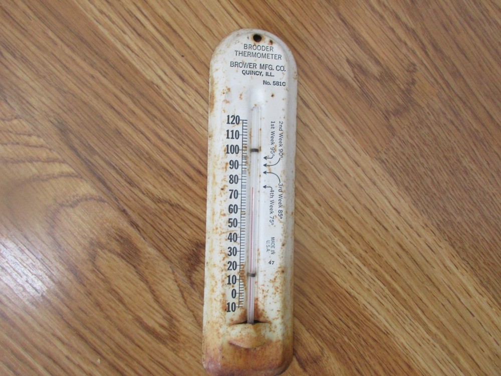 Vintage Metal Brower Brooder Thermometer Made In U.S.A