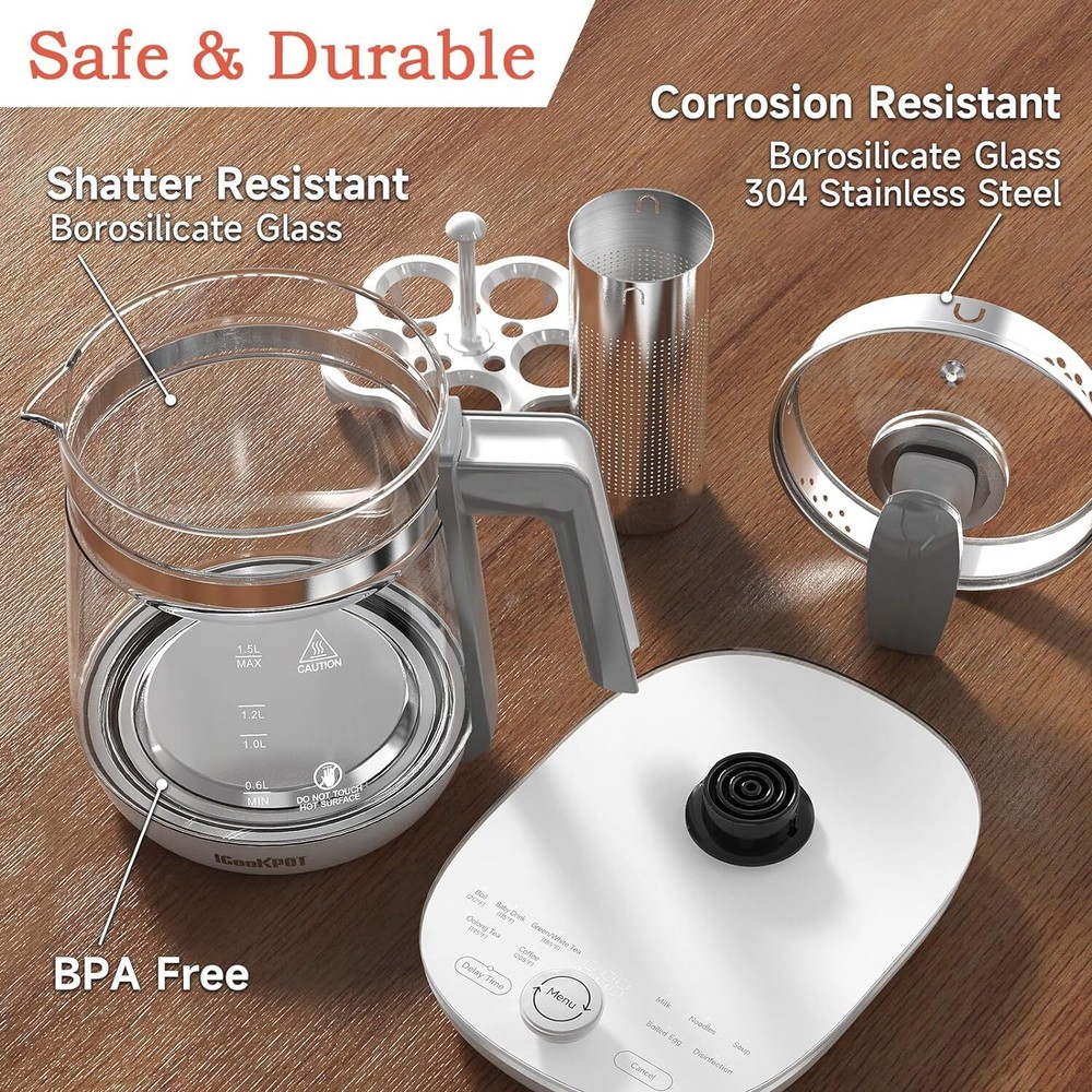 Hot Tea Coffee Maker Glass Electric Kettle With Tea Infuser Temperature Control