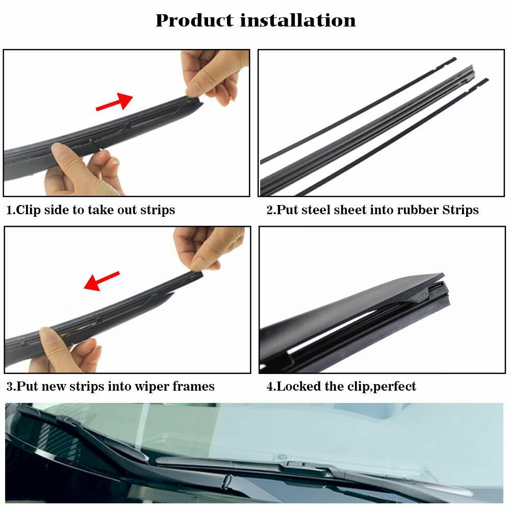 Auto Windshield Wiper Blade Refill Frame 2 PCs 25-1/2" 8 mm Replacement Rubber