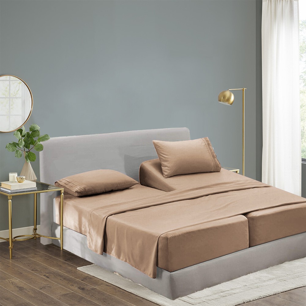 Split King Size Cool Bamboo Bedsheet Deep Pocket Bamboo Bed Sheet Sets 5 Pieces