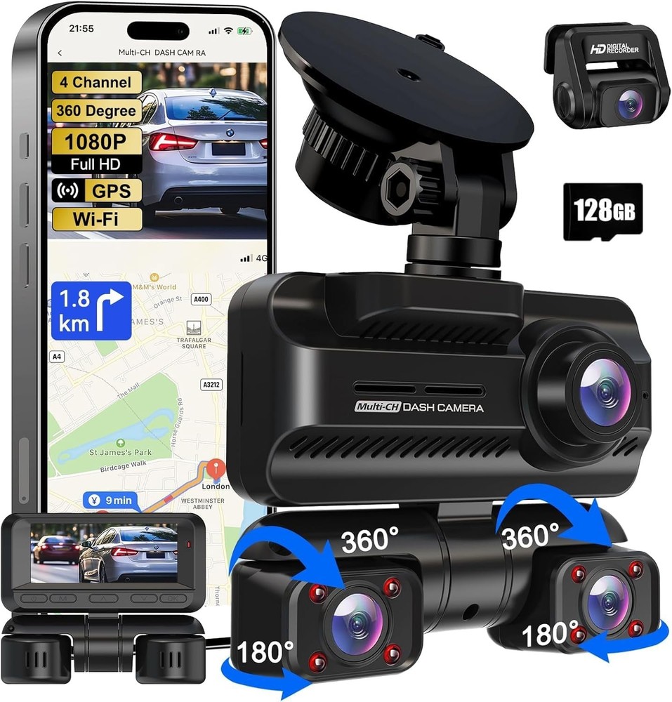 Dash Camera 4K Front & Rear & Inside Motion Detection Dash Cam Built-In WiFi GPS