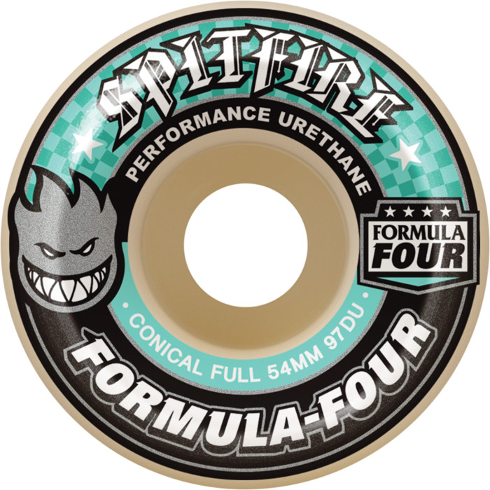 54mm Spitfire Wheels Formula Four 97a Conical Full  White/Turquoise