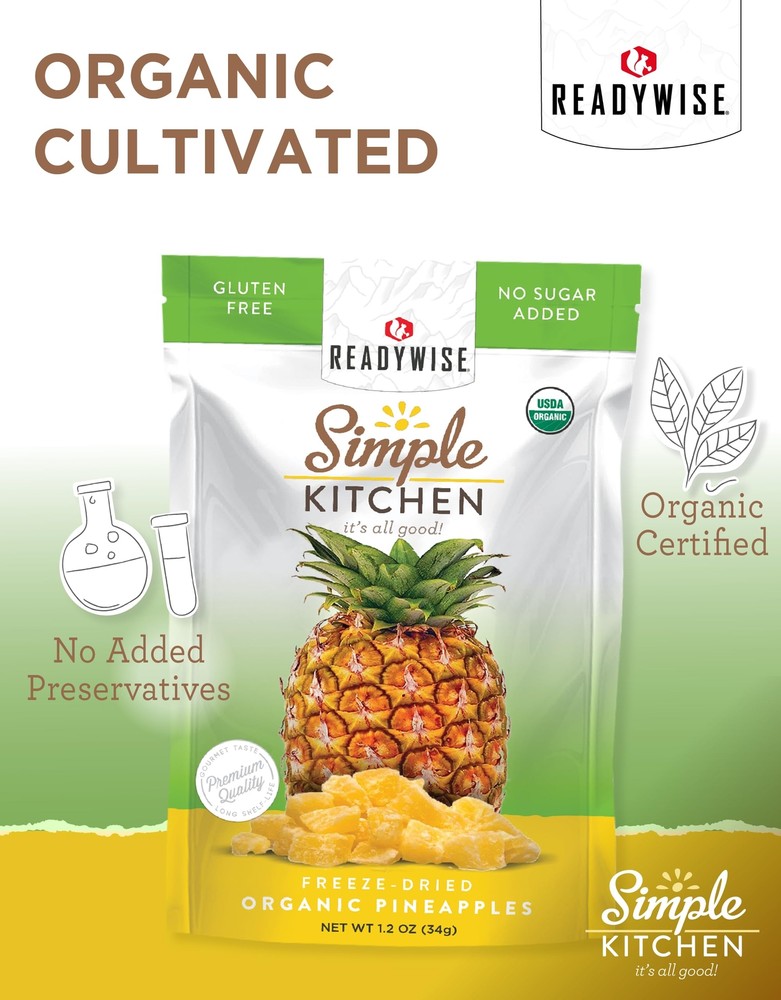 READYWISE - Simple Kitchen, Freeze-Dried Organic Pineapples, 1 pack, Vegetarian,