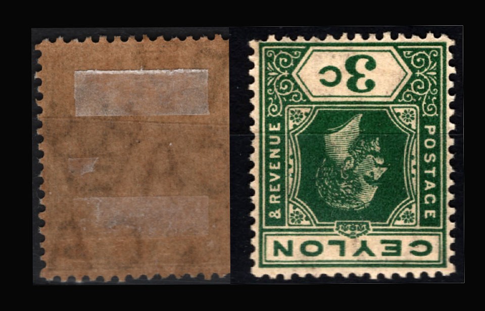 CEYLON  KGV  3c,   ERROR INVERTED WATERMARK     MH*     (063)
