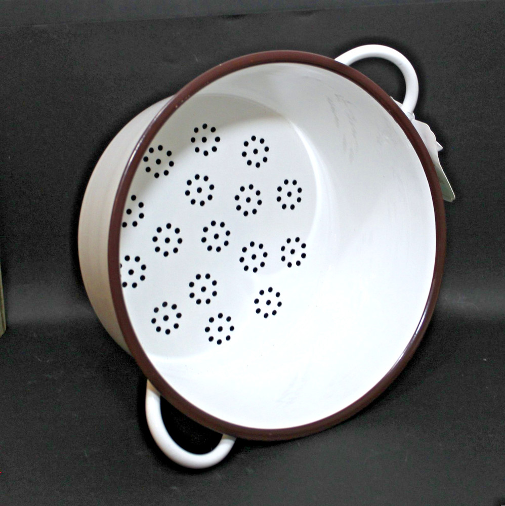 White Enamelware Colander Pan Round with Handles Magnolia Bakery