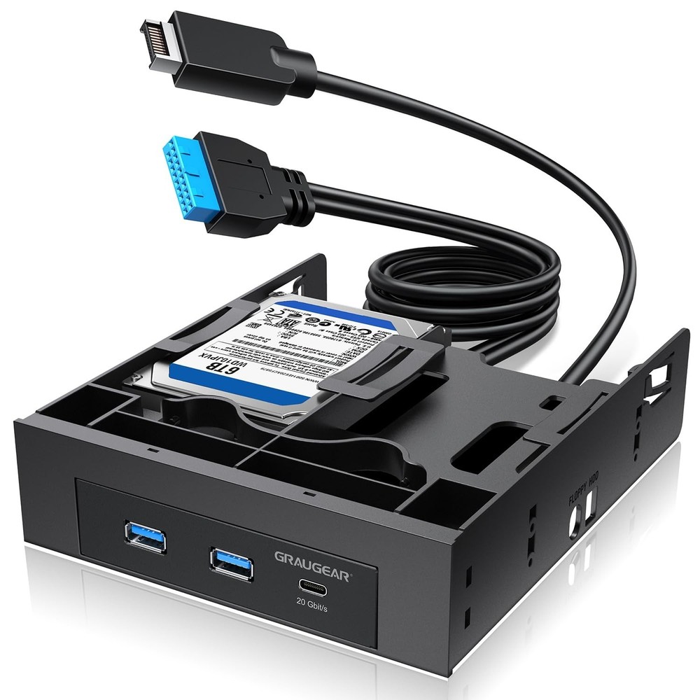 GRAUGEAR 5.25 Inch Internal USB Hub Front Panel – USB‑C 20Gbps + 2X