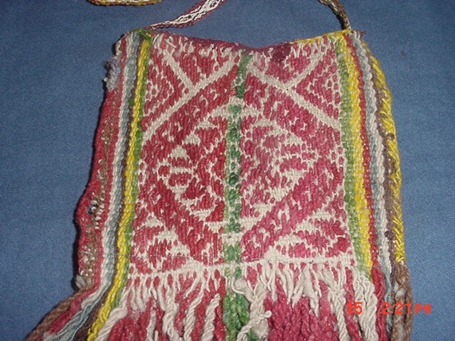 OLD PERUVIAN QUECHUA INDIAN HANDWOVEN COCA LEAF BAG PERU