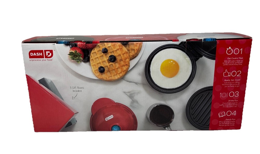 Dash Mini Maker 3-Piece Griddle, Waffle, and Grill Set ~ New