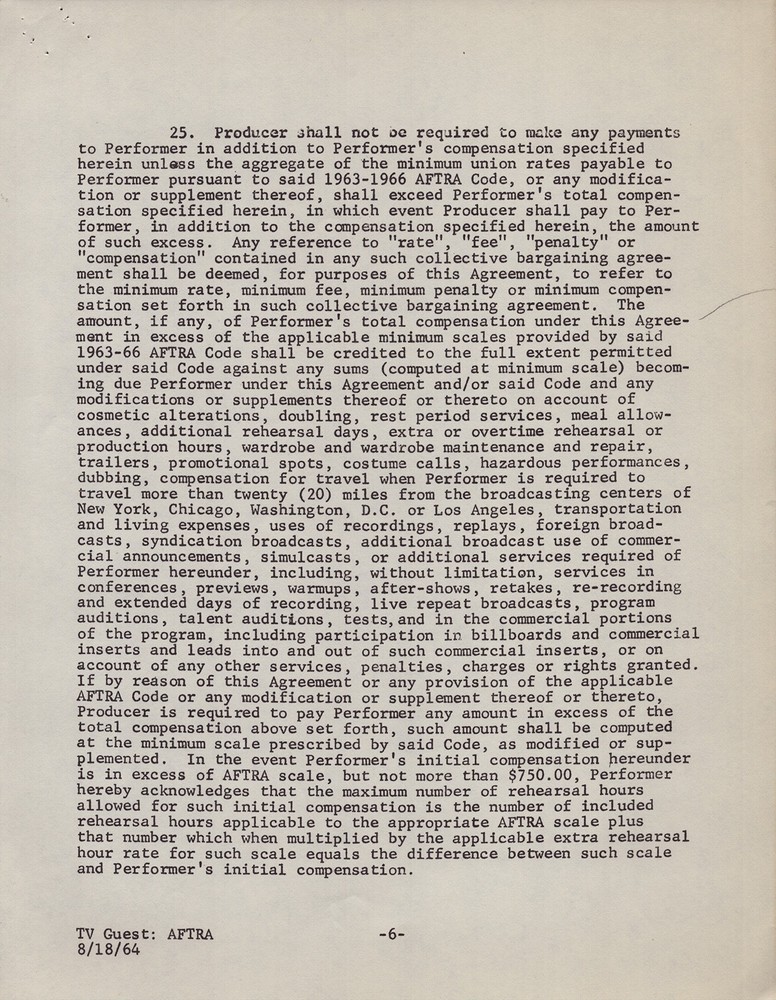 DONALD O'CONNOR - CONTRACT DOUBLE SIGNED 02/03/1967