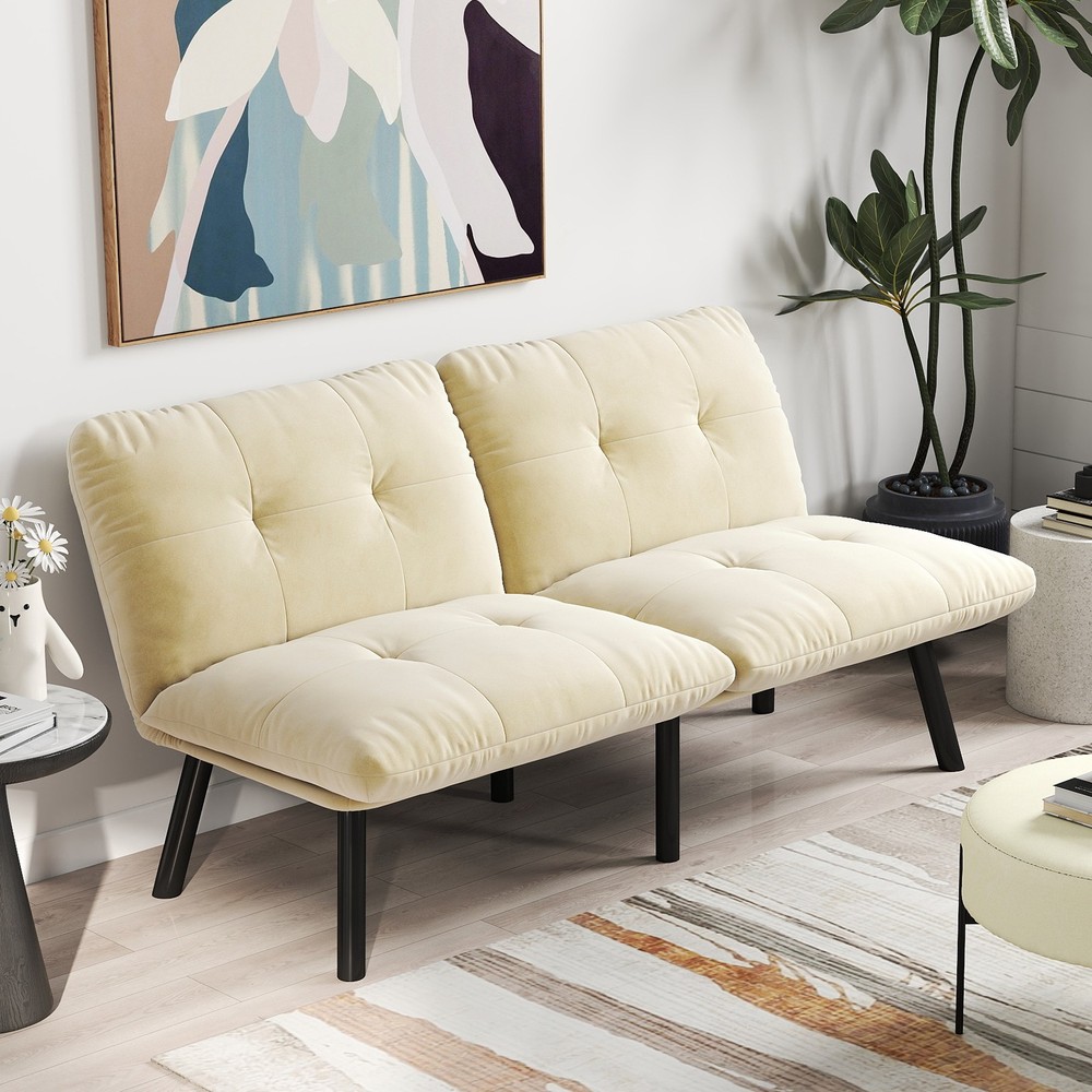 Cream Convertible Folding Modern sofa Bed