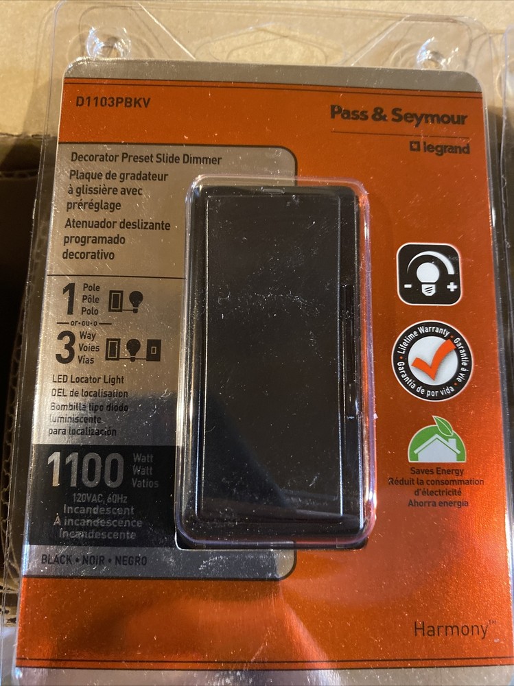 1100 Watt Slide Dimmer Light Switch,Black Single Pole/ 3way Decorative Preset