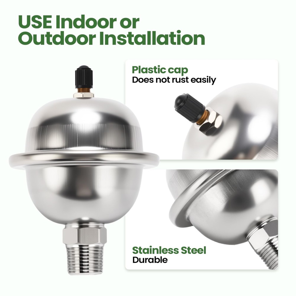 Mini Thermal Expansion Tank with 1/2" MIP Threaded Connection, Stainless Stee...