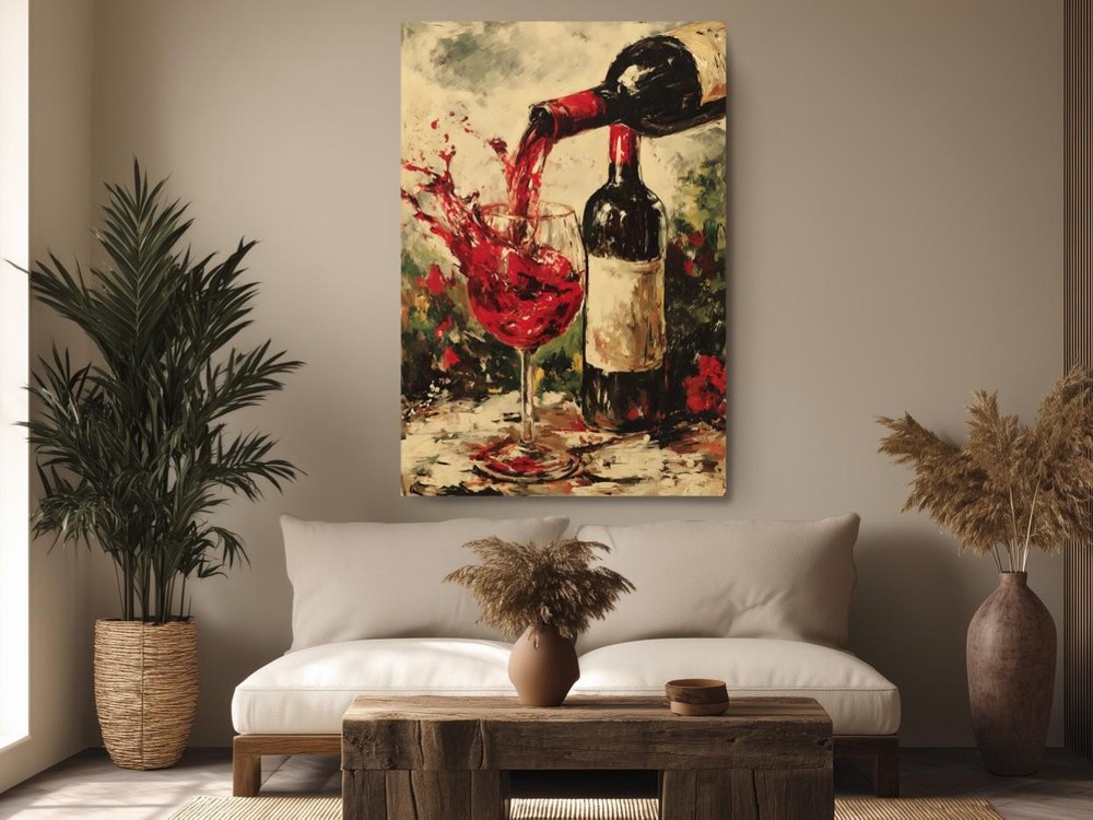 Red Wine Canvas Art Handcrafted Impressionistic Bar Kitchen Wall Decor