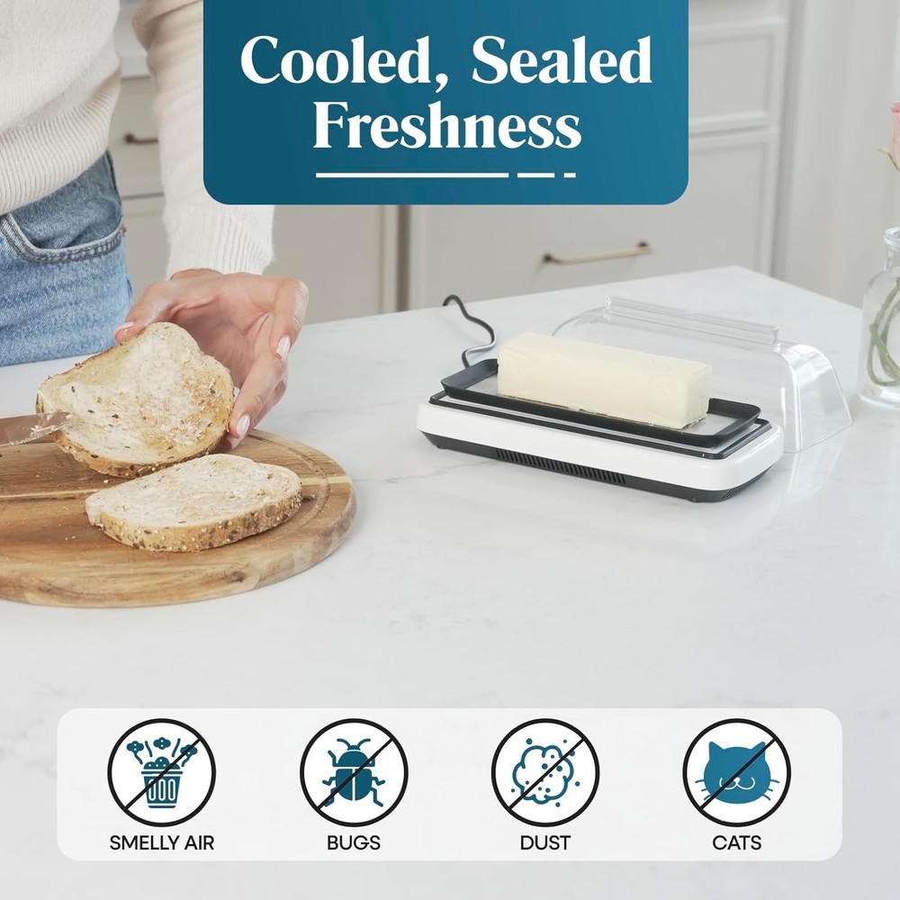 Elegant Smart Butter Dish with Cooling System - Keeps Spreadable Freshness