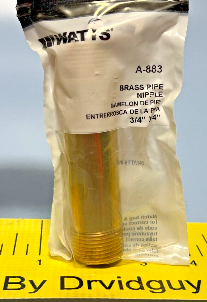 Watts A-883 Brass Pipe Nipple; 3/4" x 4"