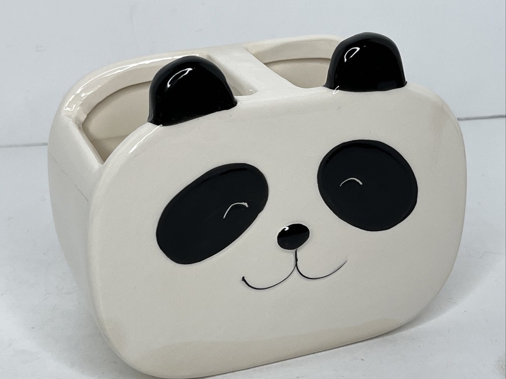 Isaac Jacobs Ceramic Panda Head 2-Section Multipurpose Organizer Caddy Vase READ