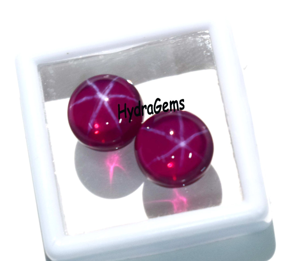 Natural Matching Pair 6 Rays Star Ruby Cabochon Lot Round Cut Red Star Ruby Gem