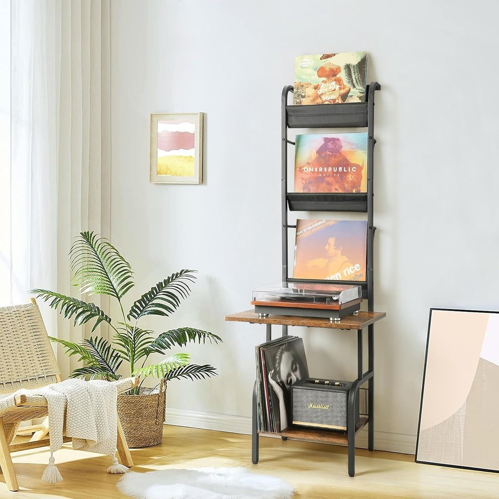 Record Player Stand with Vinyl Storage, Record Player Table with Vinyl Record...