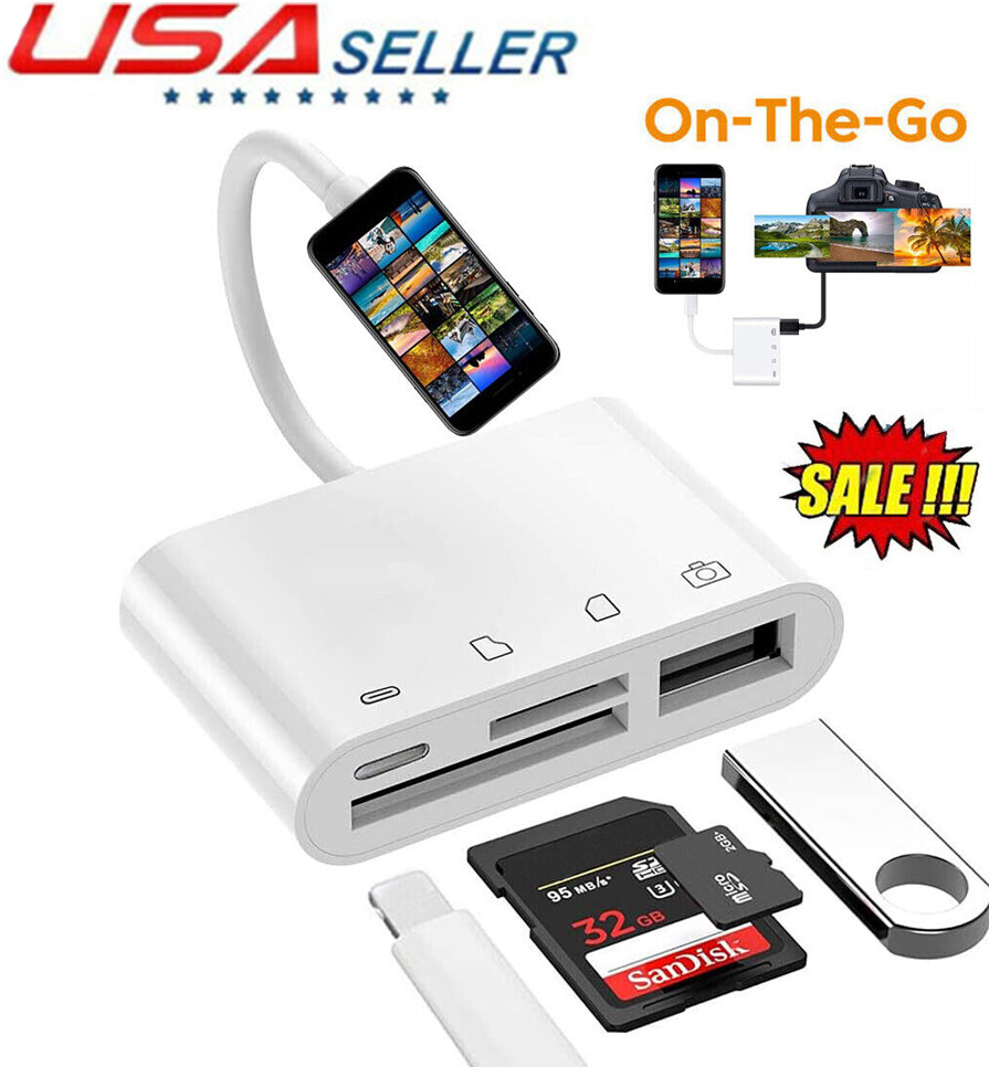 4 in 1 USB Camera Connection Micro SD TF Card Reader Adapter for iPad iPhone IOS