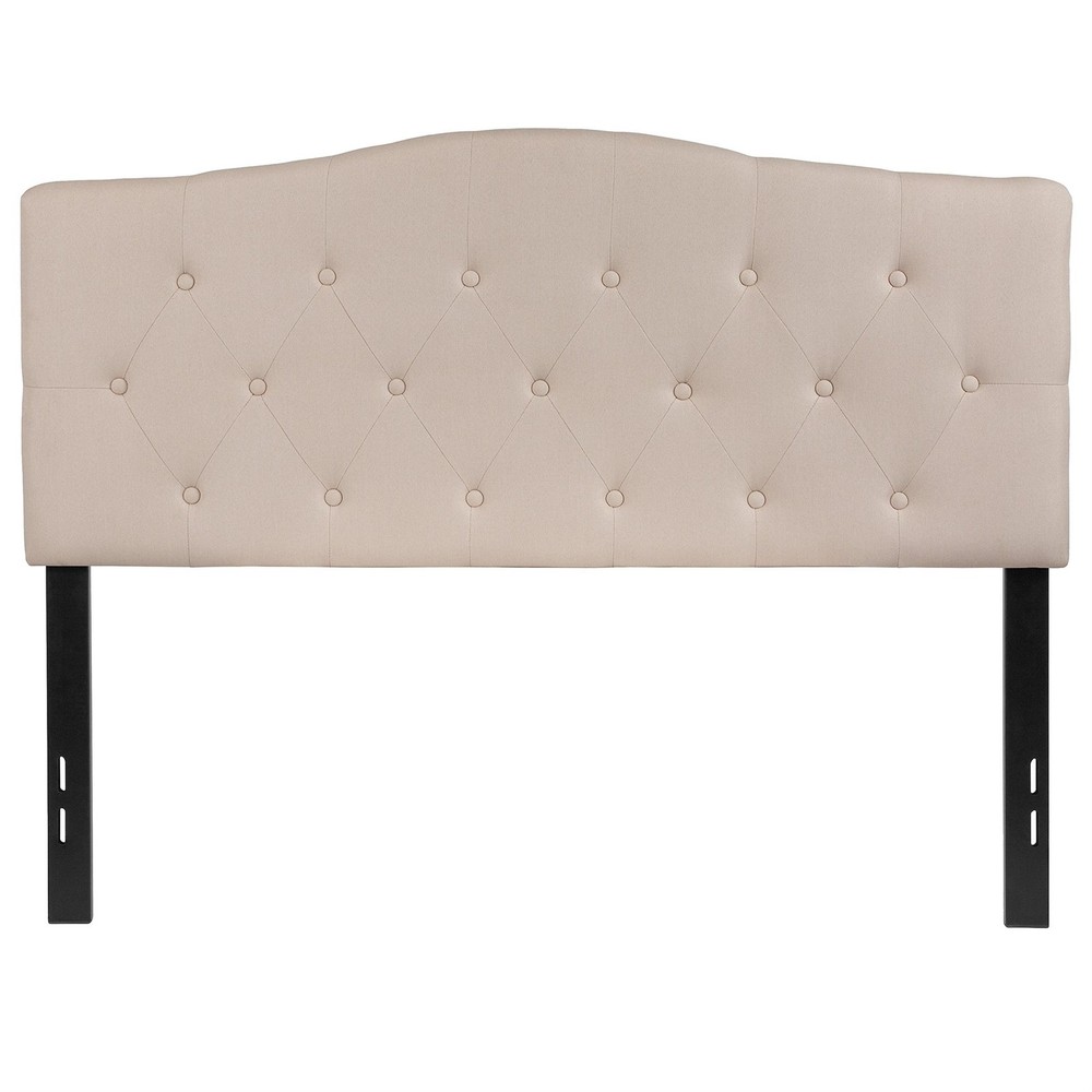 Pemberly Row Contemporary Tufted Full Panel Headboard in Beige