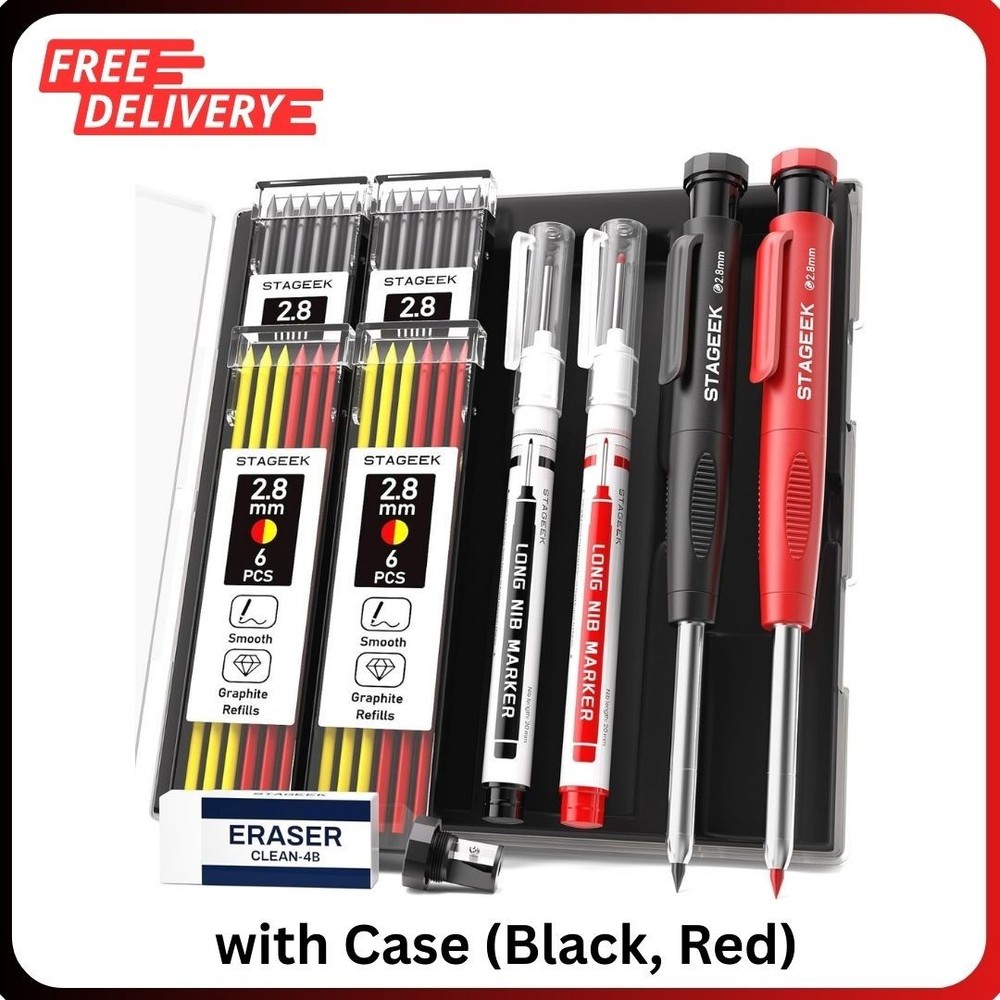 2PCS Carpenter Pencils with Sharpener, Heavy Duty Woodworking Tools, Mechanical