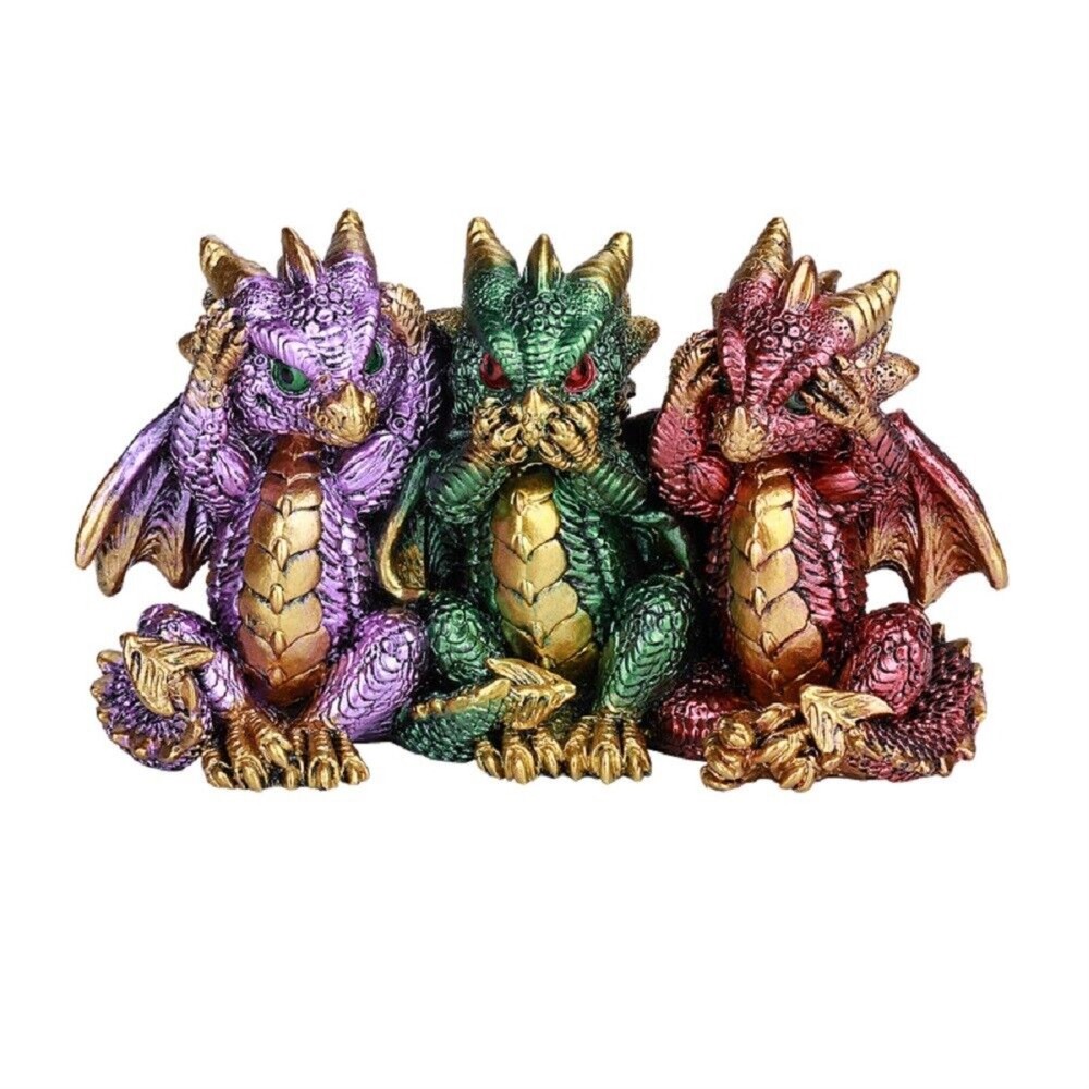 Dragons See Hear Speak No Evil Figurine New