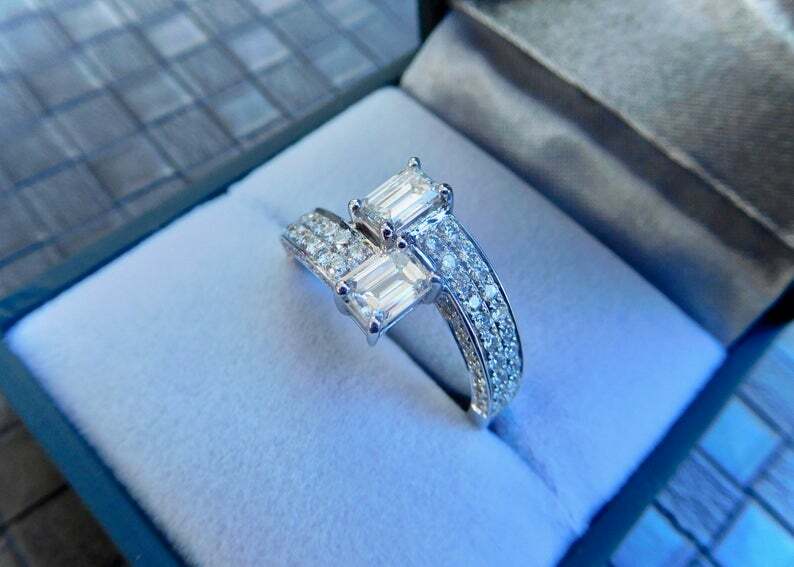 2 Big Baguette Solid 925 Sterling Silver Ring RSG 358