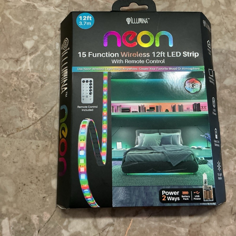Neon 15 Function Wireless 12ft Multicolor LED Light Strip with Remote Control