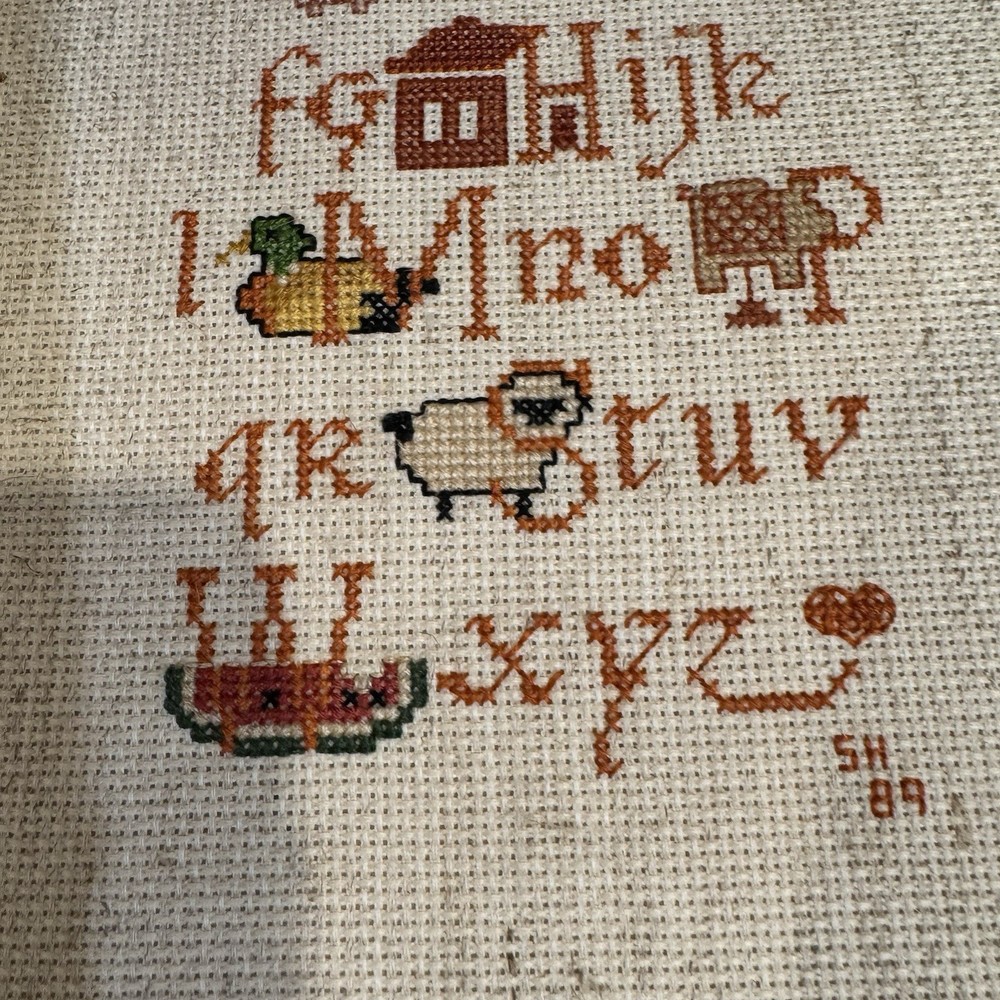Vintage Cross Stitch Sampler Granny Cottage Core ABC’s Unframed